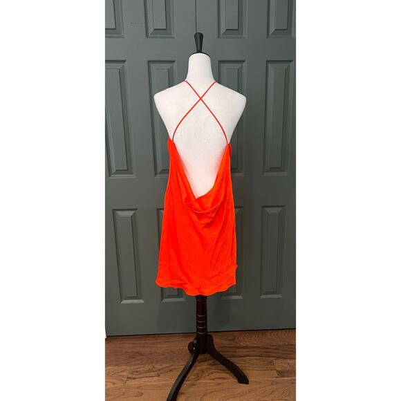 Zara Orange Slinky Satin Bais Cut Draped Cowl Dress Size XXL - Picture 4 of 8